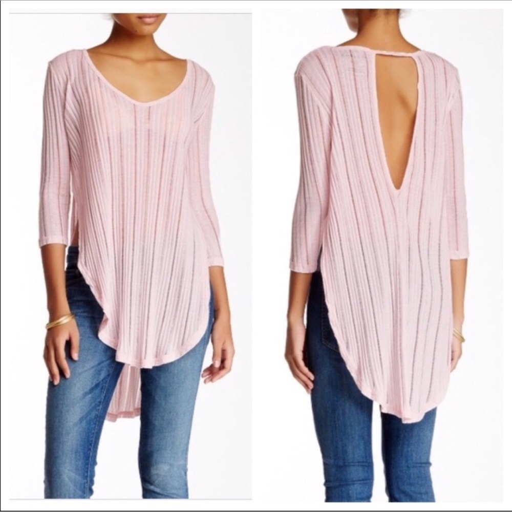 Free People Astoria Split Ribbed Tee Size S Pink